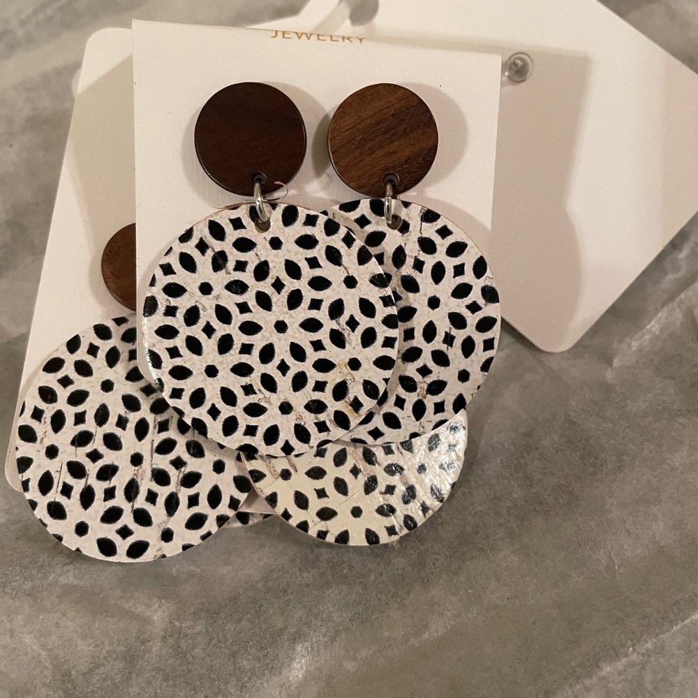 New Abstract Print Mod Miss Earrings. Black & white in color